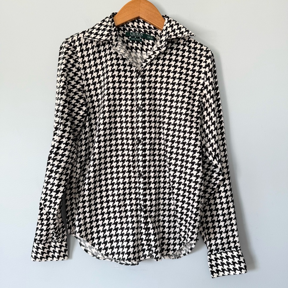 Ralph Lauren Non-Iron Houndstooth Button-Down Shirt Size XXS